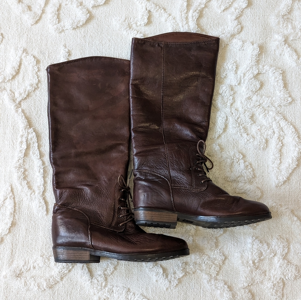 Santana Canada Tall Lace-Up Leather Riding Boots Brown